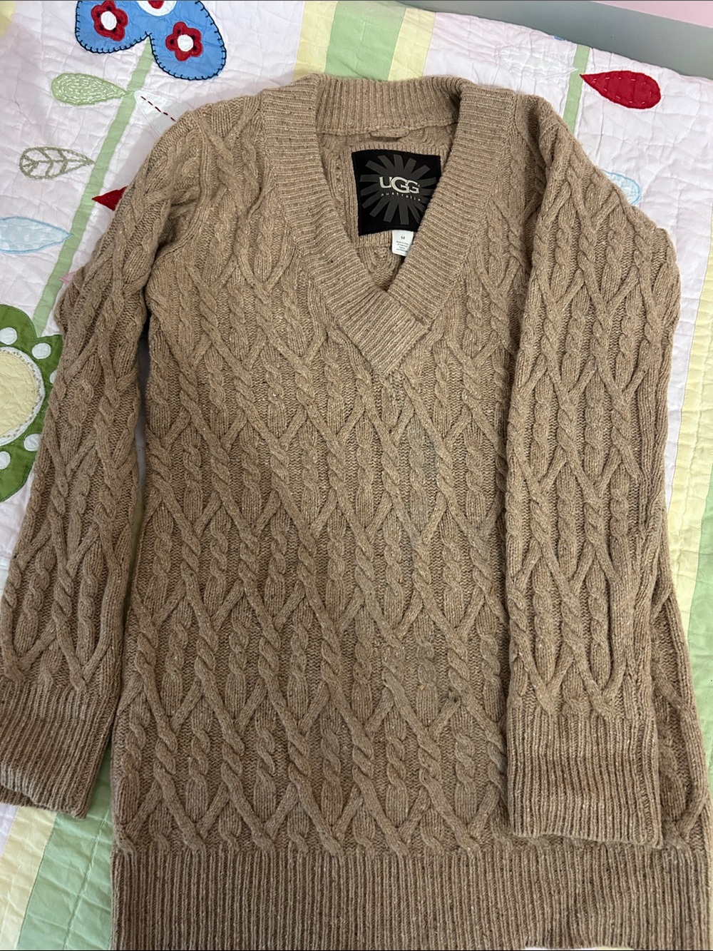 UGG Women's Cable Knit V-Neck Sweater in Beige